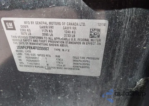 2015 Chevrolet Equinox 1Lt z USA, uszkodzony, nr VIN 2GNFLFEK4F6235667